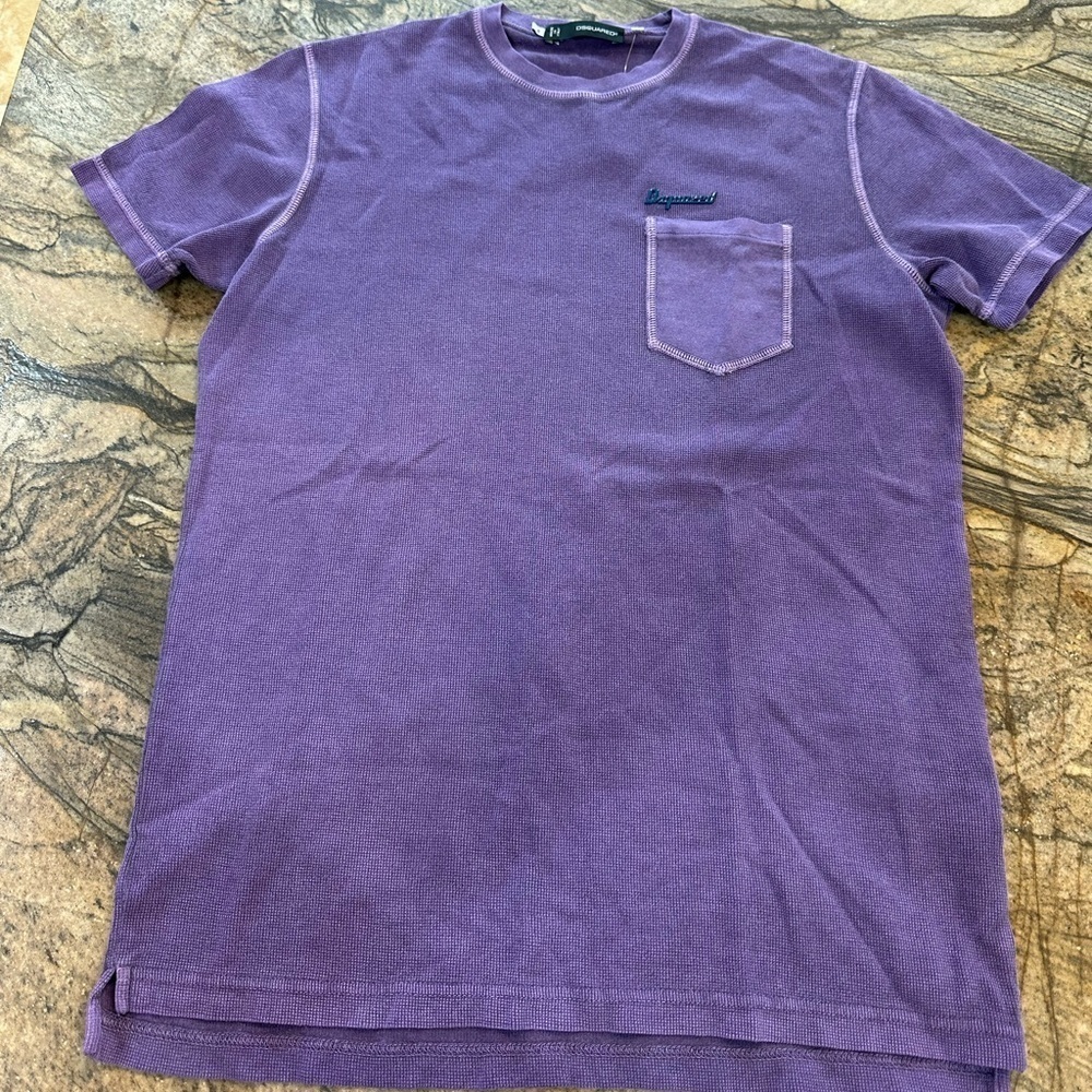 DSQUARED2 Purple Henley Logo Crew Neck T-Shirt (M1)